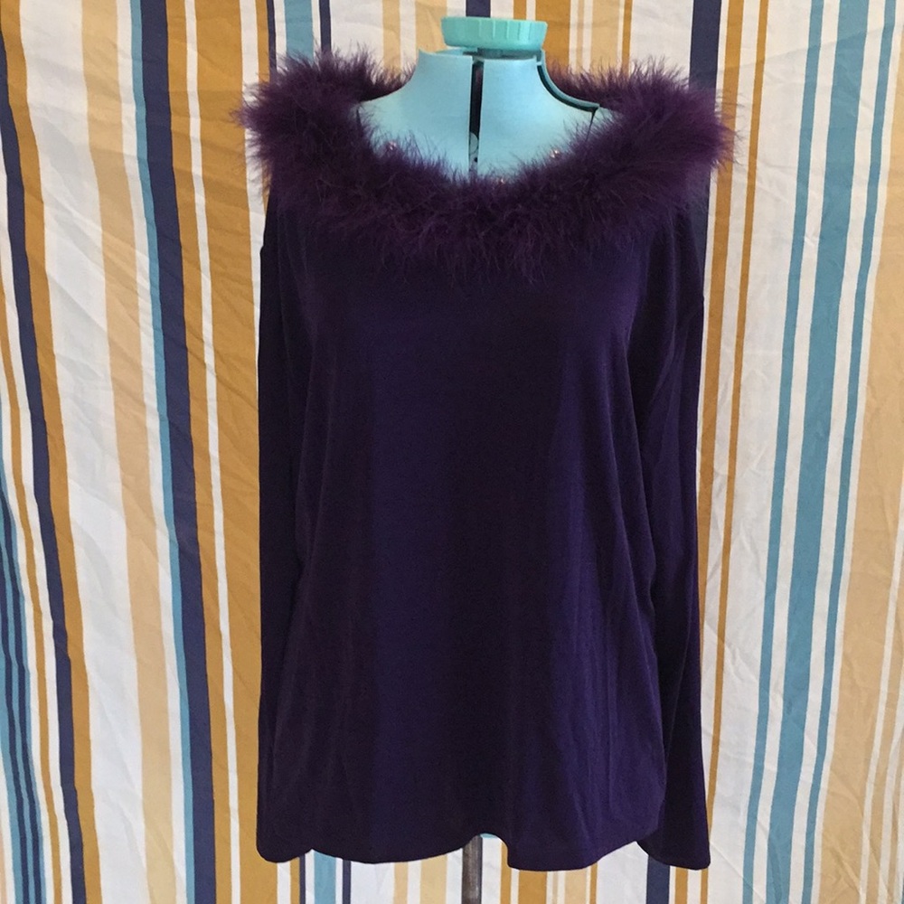 Vintage Purple 90s Feather Collar Shirt